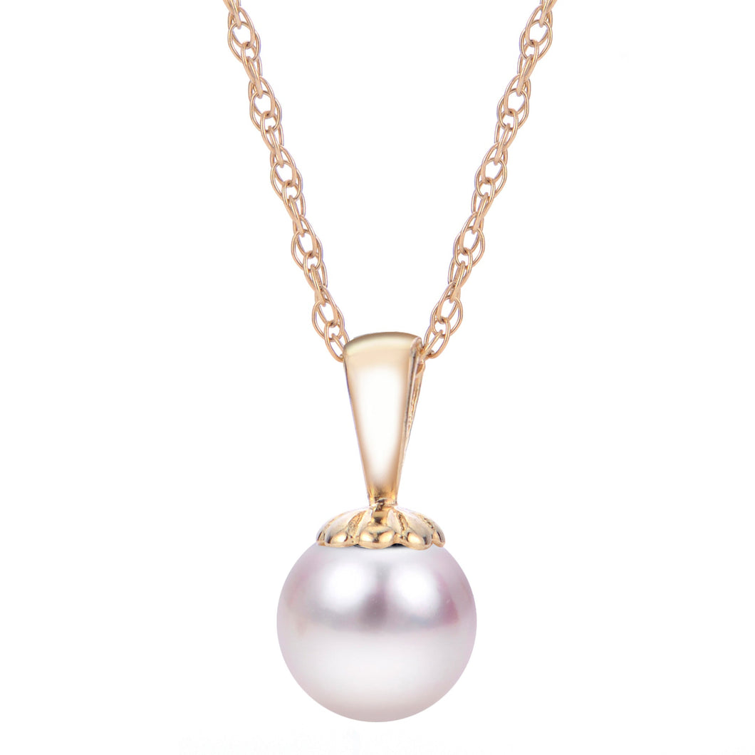 6-6.5mm Akoya Cultured Pearl Pendant Necklace, Yellow Gold