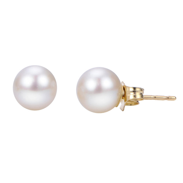 6-6.5mm Akoya Cultured Pearl Stud Earrings, Yellow Gold