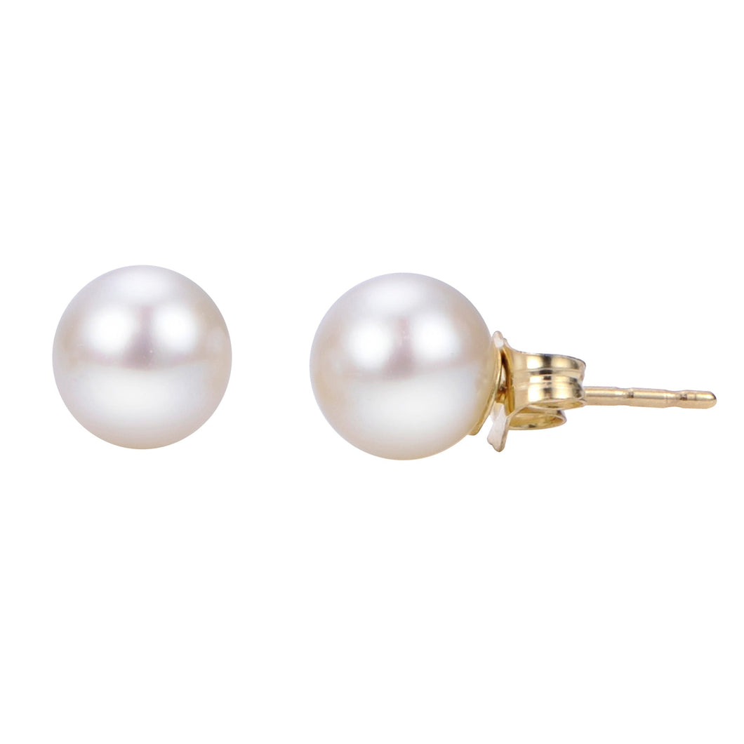 6-6.5mm Akoya Cultured Pearl Stud Earrings, Yellow Gold