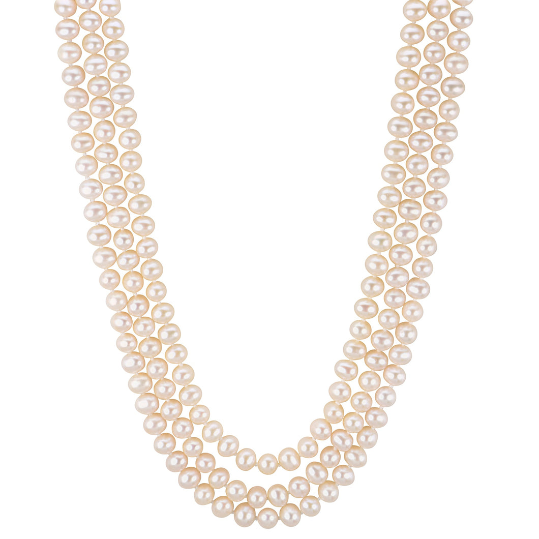 6-6.5mm Fresh Water Cultured Pearl Three Strand Necklace