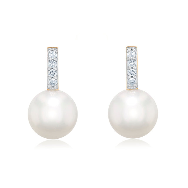 6-6.5mm Freshwater Cultured Pearl and 1/20ctw Diamond Yellow Gold Drop Earrings