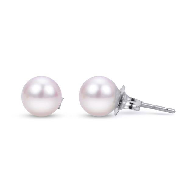 6mm Akoya Cultured Pearl Stud Earrings, White Gold