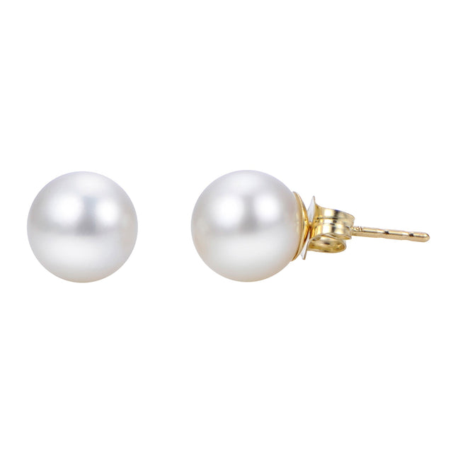 7-7.5mm Akoya Cultured Pearl Stud Earrings, Yellow Gold