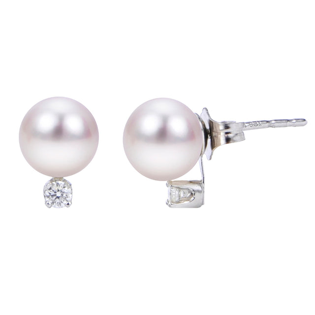 7-7.5mm Akoya Cultured Pearl and Diamond Stud Earrings, White Gold 1/10ctw