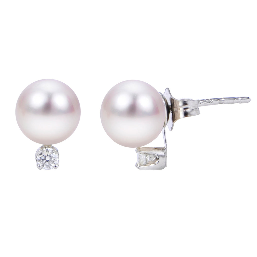 7-7.5mm Akoya Cultured Pearl and Diamond Stud Earrings, White Gold 1/10ctw