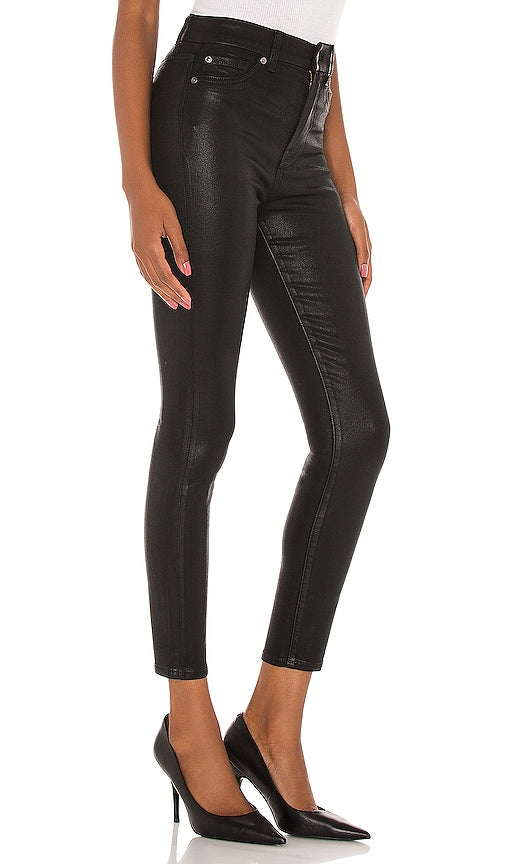 7 For All Mankind The High Waist Ankle Skinny With Faux Pockets in Black
