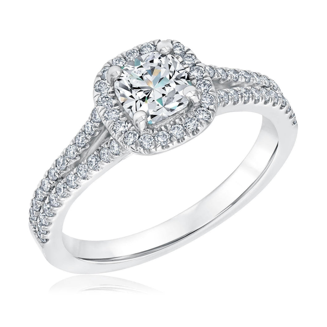 7/8ctw Cushion Diamond Halo White Gold Engagement Ring