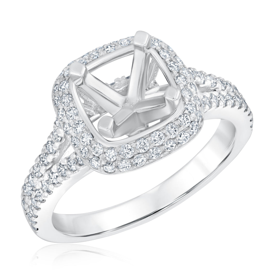 7/8ctw Diamond Double Halo White Gold Engagement Ring Setting | Size 5