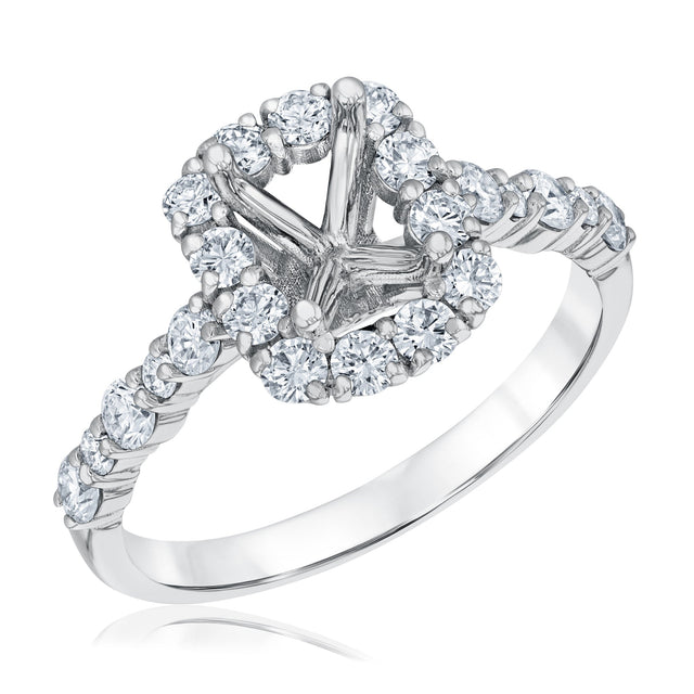 7/8ctw Diamond Halo White Gold Engagement Ring Setting | Size 5