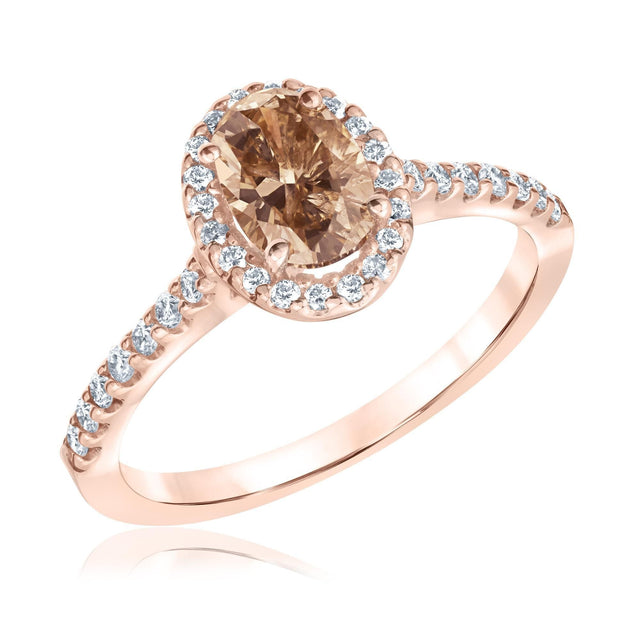 7/8ctw Oval Natural Champagne Diamond and Diamond Rose Gold Engagement Ring | Glow Collection
