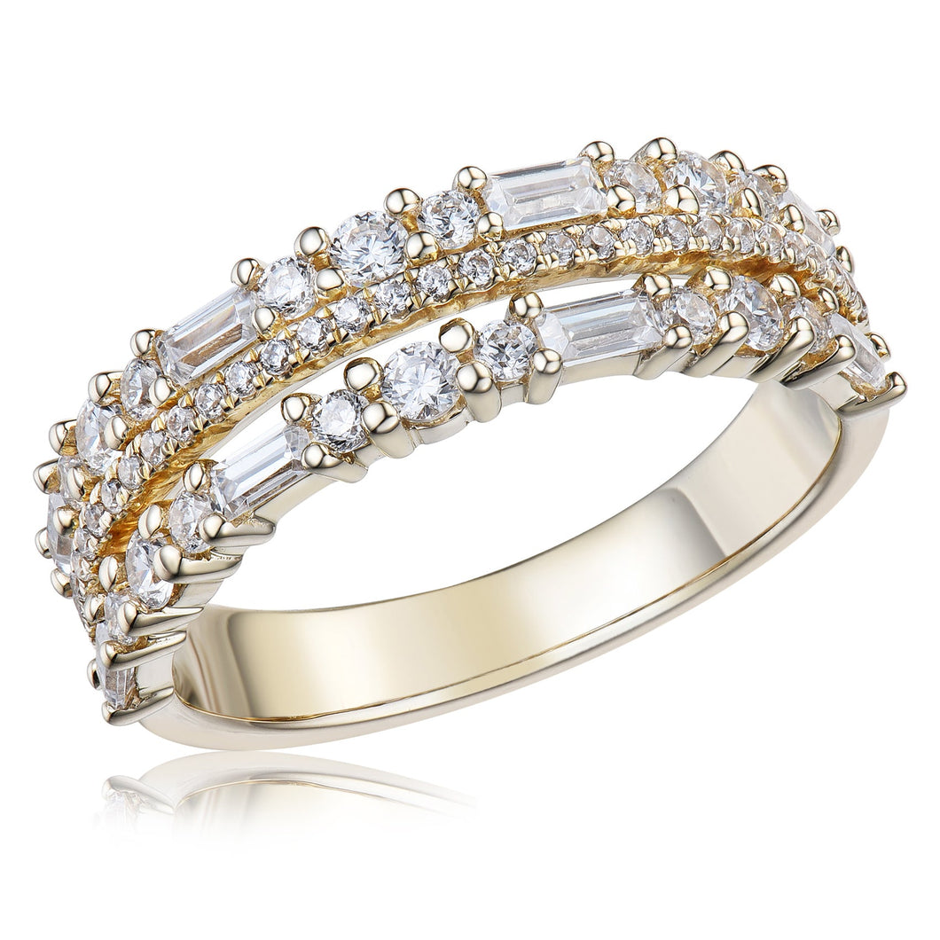 7/8ctw Round and Baguette Diamond Yellow Gold Ring | Size 5