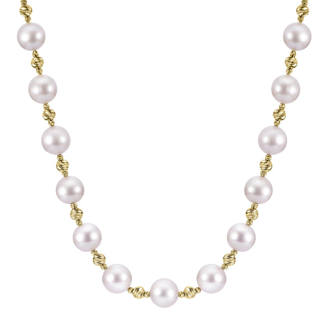7.5-8mm Akoya Cultured Pearl and Bead Yellow Gold Necklace
