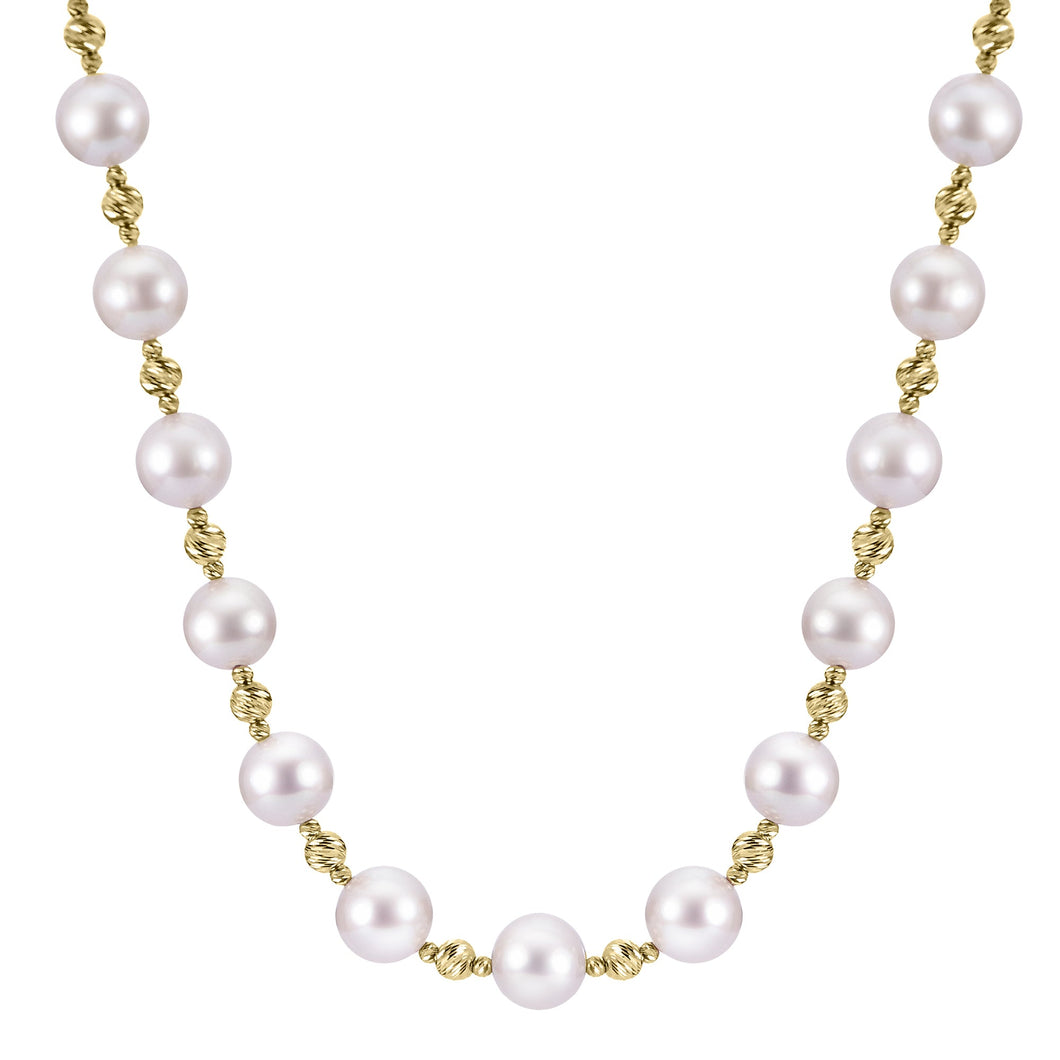 7.5-8mm Akoya Cultured Pearl and Bead Yellow Gold Necklace