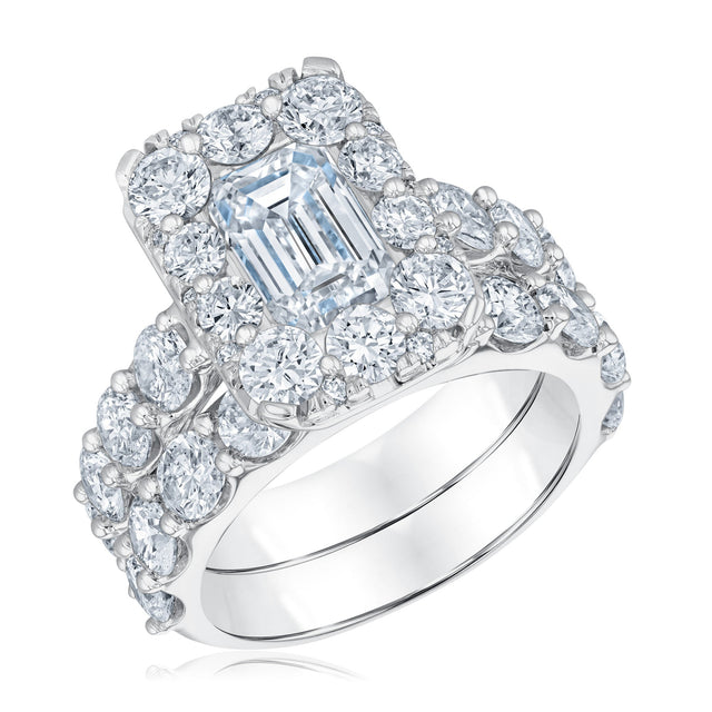 7ctw Emerald Lab Grown Diamond Halo Engagement and Wedding Ring Bridal Set