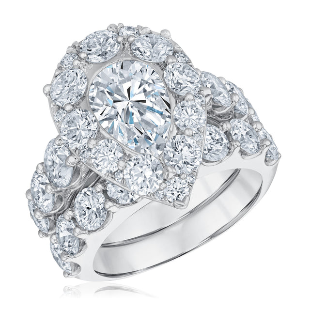 7ctw Pear Lab Grown Diamond Halo Engagement and Wedding Ring Bridal Set