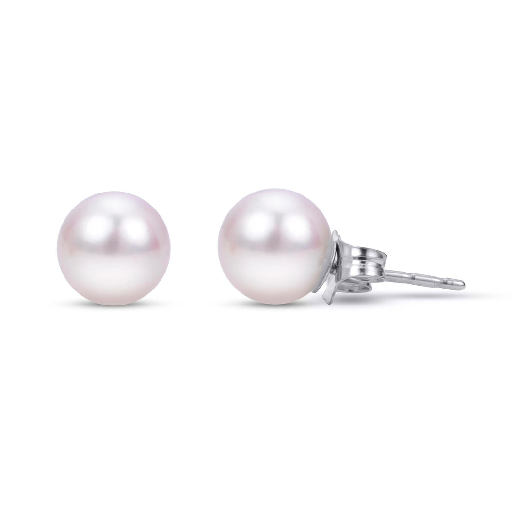 7mm Akoya Cultured Pearl Stud Earrings, White Gold