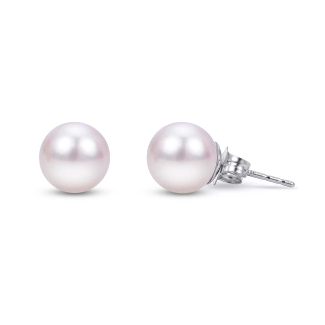 8-8.5mm Akoya Cultured Pearl Stud Earrings, White Gold