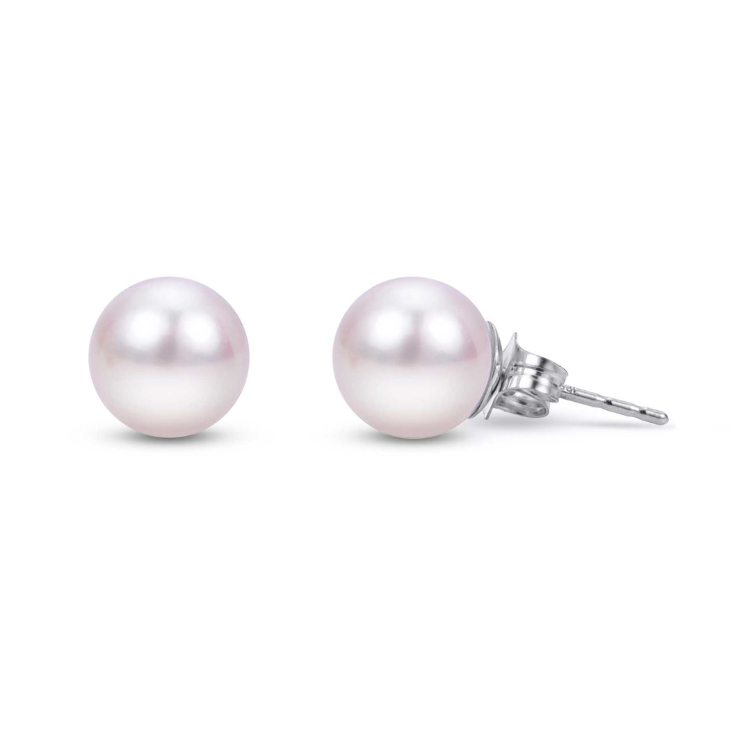 8-8.5mm Akoya Cultured Pearl Stud Earrings, White Gold