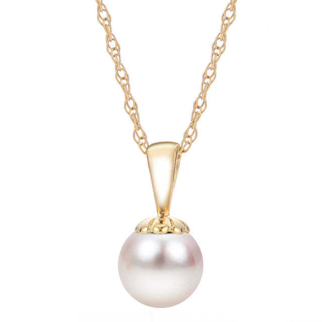 8-8.5mm Akoya Cultured Pearl Yellow Gold Pendant Necklace