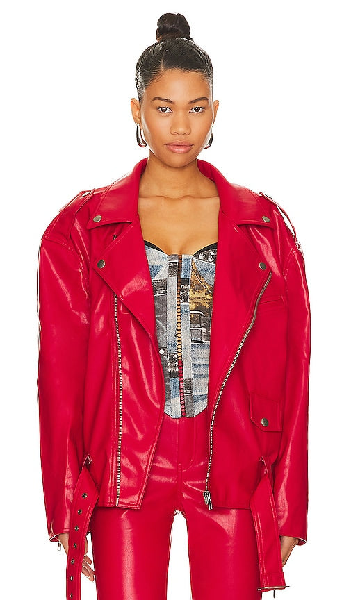 AFRM Faux Leather Blaise Jacket in Red