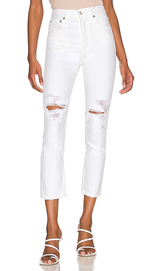 AGOLDE Riley High Rise Straight Crop in White - AGOLDE Riley Short droit taille haute en blanc - AGOLDE Riley 白色高腰直筒短款 - AGOLDE Riley High Rise Straight Crop in Weiß - AGOLDE Riley 하이라이즈 스트레이트 크롭 화이트 색상 - AGOLDE Riley Crop dritto a vita alta in bianco