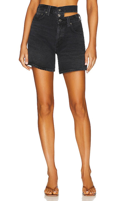AGOLDE Broken Waistband Short in Black - AGOLDE Short à Taille Cassée en Noir - AGOLDE 黑色碎腰带短裤 - AGOLDE Shorts mit gebrochenem Bund in Schwarz - AGOLDE 브로큰 웨이스트밴드 쇼트블랙 색상 - AGOLDE Pantaloncini con cintura rotta in nero