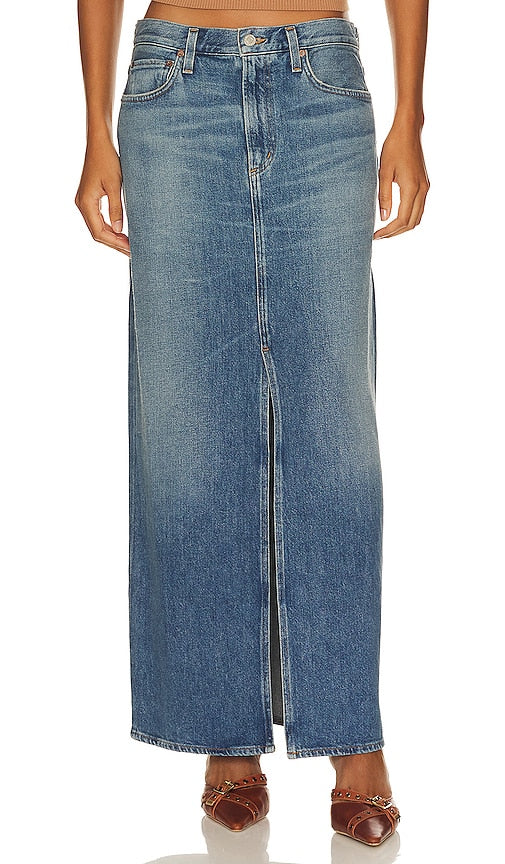 AGOLDE Leif Low Slung Skirt in Blue - AGOLDE - Jupe basse Leif en bleu - AGOLDE Leif 蓝色低吊带半身裙 - AGOLDE Leif Tiefer Rock in Blau - AGOLDE 레이프 로우 슬렁 스커트블루 색상 - Gonna lunga AGOLDE Leif in blu