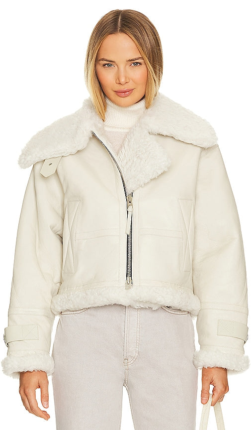 AGOLDE x Shoreditch Ski Club Lola Shearling Jacket in Cream