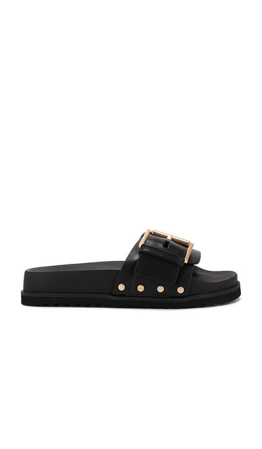 ALLSAINTS Ellie Stud Slider in Black | Black Flat Slides for Women