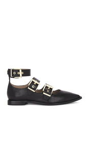ALLSAINTS Susan Buckle Mary Jane in Black | Black & Warm Brass Mary Jane Flats for Women