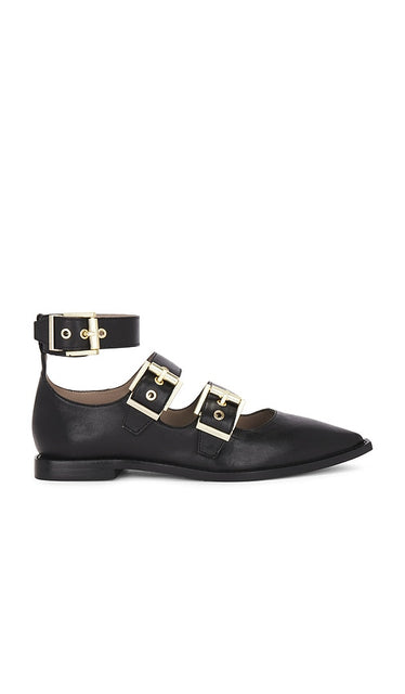 ALLSAINTS Susan Buckle Mary Jane in Black | Black & Warm Brass Mary Jane Flats for Women