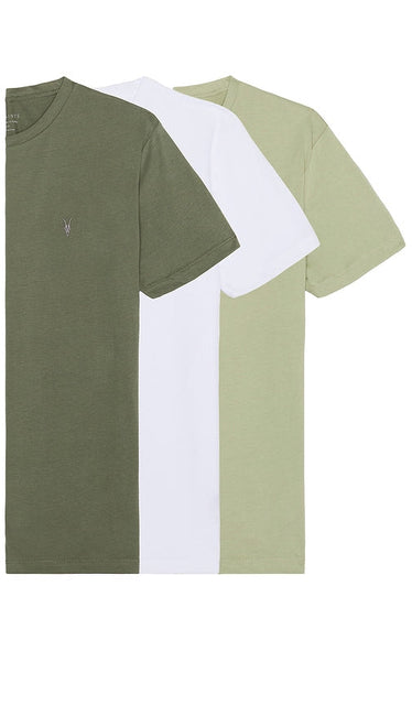 ALLSAINTS Brace 3 Pack Tee in Olive - ALLSAINTS Brace - Lot de 3 t-shirts - Olive - ALLSAINTS Brace 3 件装橄榄色 T 恤 - ALLSAINTS Brace 3er-Pack T-Shirts in Oliv - ALLSAINTS Brace 3 팩 티셔츠 올리브 색상 - T-shirt ALLSAINTS in confezione da 3 in verde oliva