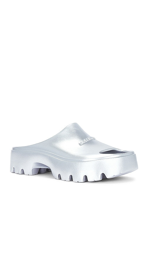 ALLSAINTS Eclipse Flatform Slider in Metallic Silver