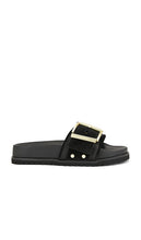 ALLSAINTS Ellie Raffia Slider in Black | Black Slides for Women
