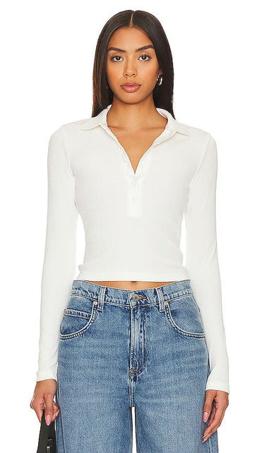 ALLSAINTS Hallie Ls Polo in White - Polo ALLSAINTS Hallie Ls en blanc - ALLSAINTS Hallie Ls Polo 白色 - ALLSAINTS Hallie Ls Polo in Weiß - ALLSAINTS Hallie Ls 폴로 화이트 색상 - Polo ALLSAINTS Hallie Ls in bianco