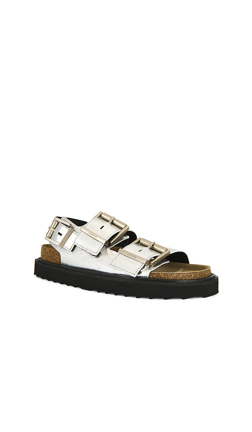 ALLSAINTS Isla Sandal in Metallic Silver, grey