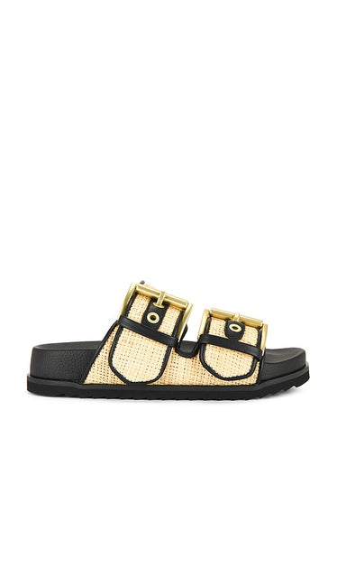 ALLSAINTS Sian Raffia Sandal in Black | Natural & Black Slides for Women