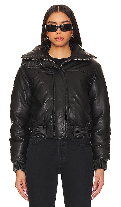 ALLSAINTS Sloane Padded Leather Jacket in Black - ALLSAINTS Veste en cuir rembourrée Sloane en noir - ALLSAINTS Sloane 黑色衬垫皮夹克 - ALLSAINTS Sloane gepolsterte Lederjacke in Schwarz - ALLSAINTS Sloane 패딩 가죽 재킷블랙 색상 - Giacca in pelle imbottita ALLSAINTS Sloane in nero