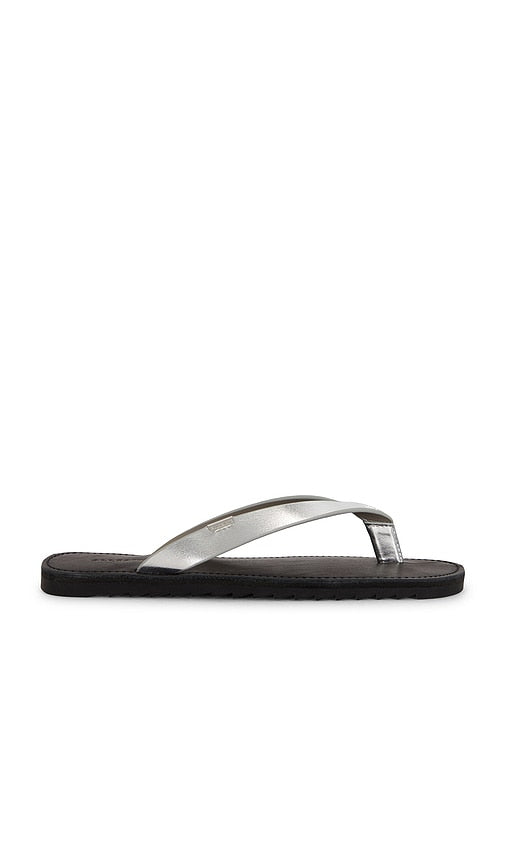 ALLSAINTS Sydney Sandal in Metallic Silver | Silver Flip Flop Sandals for Women