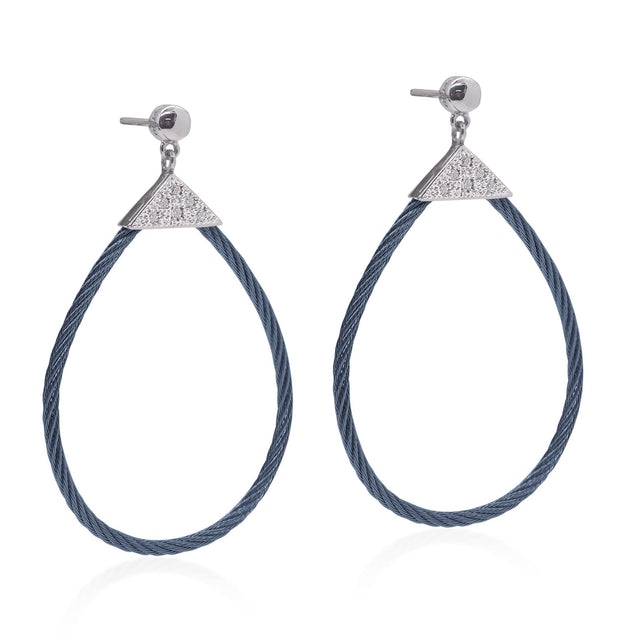 ALOR 1/10ctw Diamond Blueberry Cable Stainless Steel and White Gold Triangle Teardrop Earrings