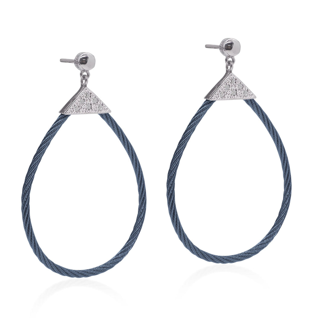 ALOR 1/10ctw Diamond Blueberry Cable Stainless Steel and White Gold Triangle Teardrop Earrings