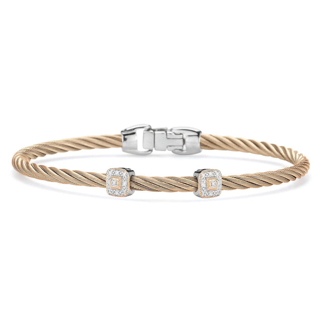 ALOR 1/10ctw Diamond Double Square Station Carnation Cable and Rose Gold Essential Stackable Bracelet