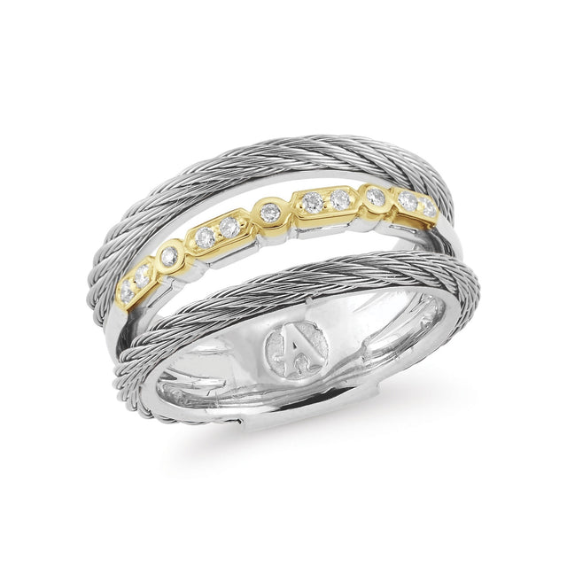ALOR 1/10ctw Diamond Layered Grey Cable Stainless Steel and Yellow Gold Ring | Size 7