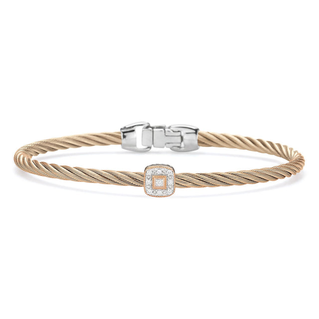 ALOR 1/20ctw Diamond Single Square Station Carnation Cable and Rose Gold Essential Stackable Bracelet