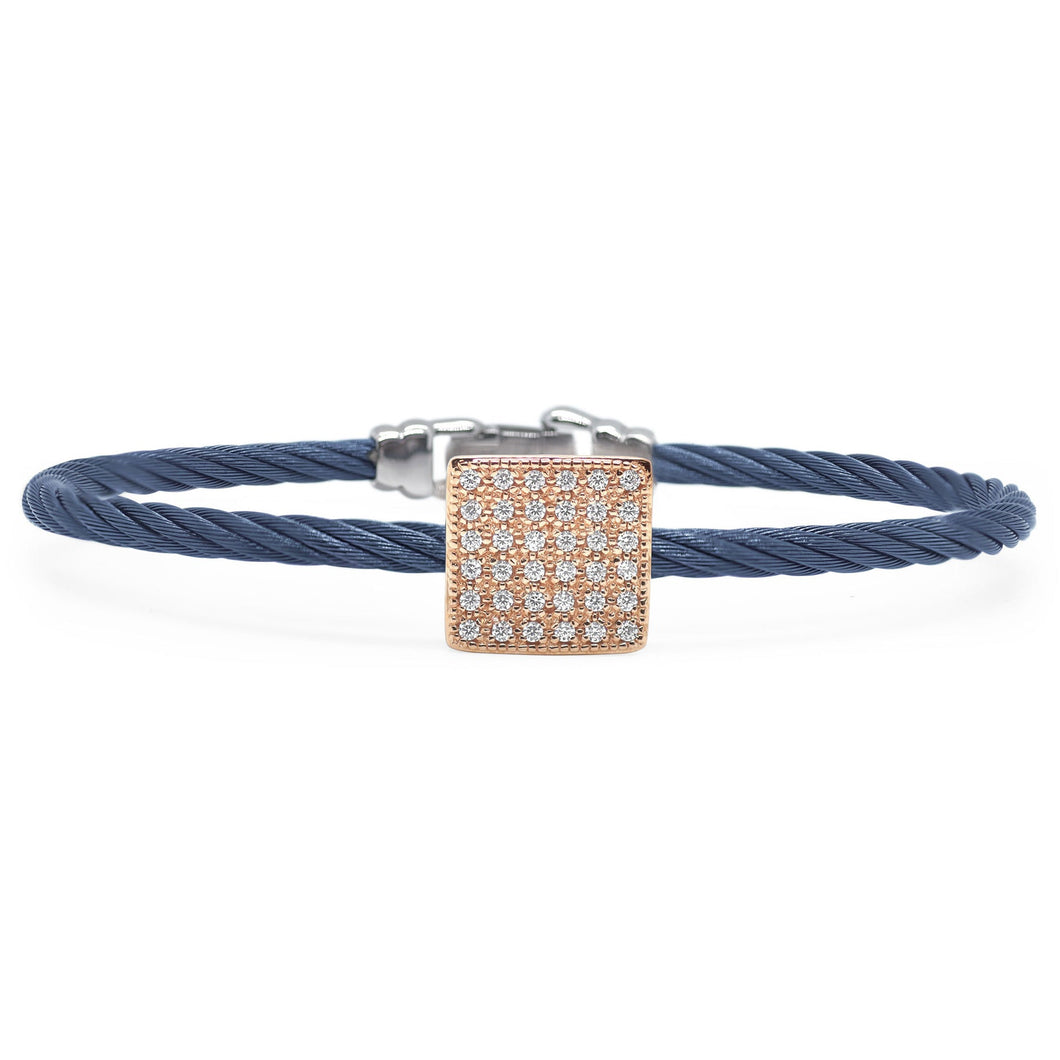 ALOR 1/3ctw Diamond Blueberry Cable Stainless Steel, Rose Gold, and White Gold Taking Shapes Square Bracelet