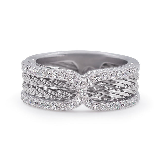 ALOR 1/3ctw Diamond Grey Cable Stainless Steel and White Gold Infinity Ring | Size 7