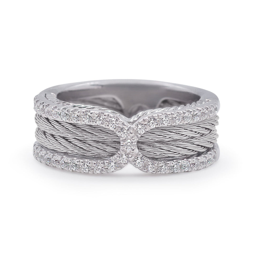 ALOR 1/3ctw Diamond Grey Cable Stainless Steel and White Gold Infinity Ring | Size 7