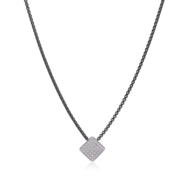 ALOR 1/3ctw Diamond White Gold and Black Stainless Steel Chain Taking Shapes Disc Necklace