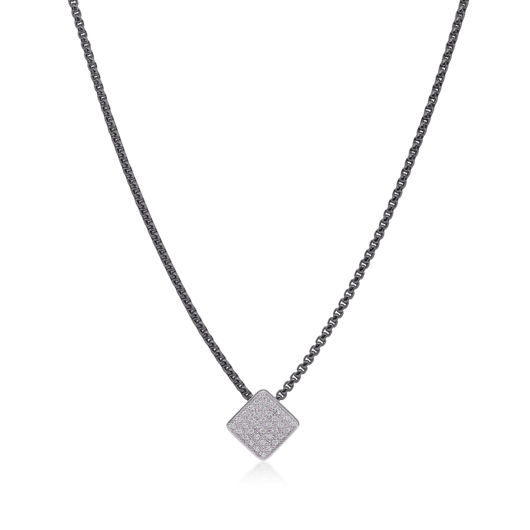 ALOR 1/3ctw Diamond White Gold and Black Stainless Steel Chain Taking Shapes Disc Necklace