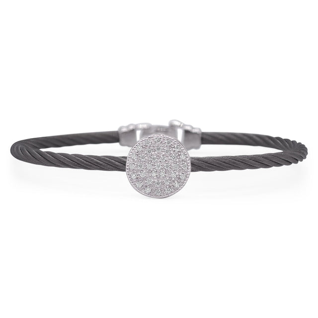 ALOR 1/4ctw Diamond Black Cable Stainless Steel and White Gold Taking Shapes Disc Bracelet